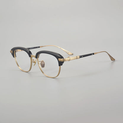 
Monturas de gafas retro Browline de titanio con aros rectangulares redondeados y marco inferior de metal - Imagen 4