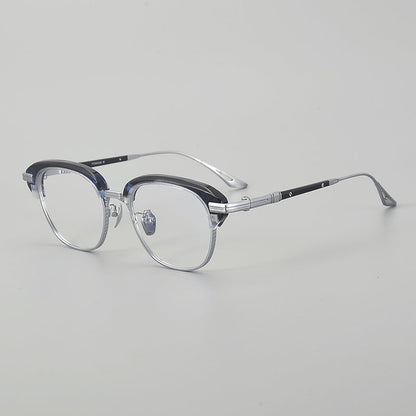 
Monturas de gafas retro Browline de titanio con aros rectangulares redondeados y marco inferior de metal - Imagen 6