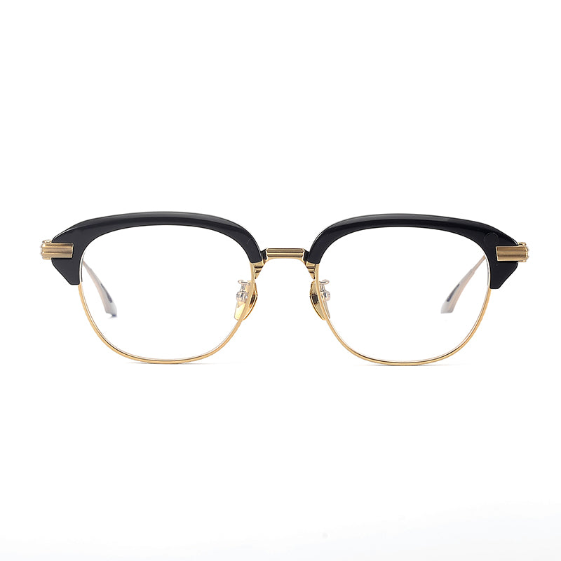 
Monturas de gafas retro Browline de titanio con aros rectangulares redondeados y marco inferior de metal