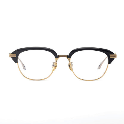 
Monturas de gafas retro Browline de titanio con aros rectangulares redondeados y marco inferior de metal - Imagen 7