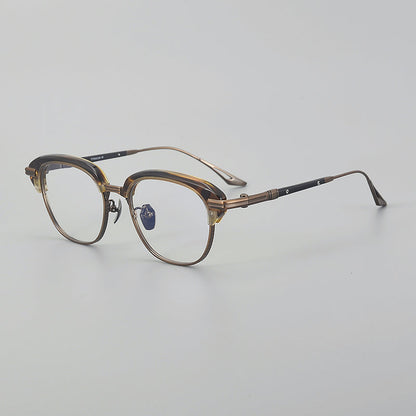 
Monturas de gafas retro Browline de titanio con aros rectangulares redondeados y marco inferior de metal - Imagen 8