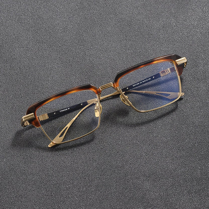 
Monturas de gafas rectangulares vintage de titanio con línea superior definida y bordes inferiores de metal fino - Imagen 2