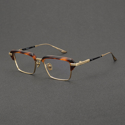
Monturas de gafas rectangulares vintage de titanio con línea superior definida y bordes inferiores de metal fino - Imagen 3