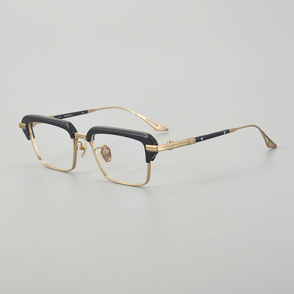 
Monturas de gafas rectangulares vintage de titanio con línea superior definida y bordes inferiores de metal fino - Imagen 4