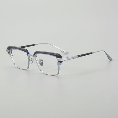 
Monturas de gafas rectangulares vintage de titanio con línea superior definida y bordes inferiores de metal fino - Imagen 6