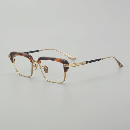
Monturas de gafas rectangulares vintage de titanio con línea superior definida y bordes inferiores de metal fino - Imagen 9