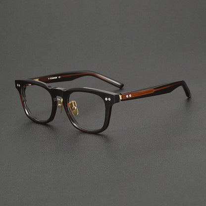 
Monturas de gafas clásicas cuadradas de acetato con detalle de remaches en el frente y varillas anchas