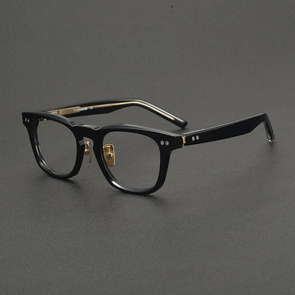 
Monturas de gafas clásicas cuadradas de acetato con detalle de remaches en el frente y varillas anchas - Imagen 4