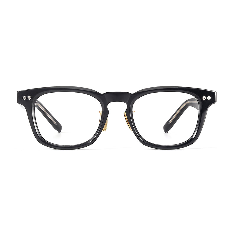 
Monturas de gafas clásicas cuadradas de acetato con detalle de remaches en el frente y varillas anchas