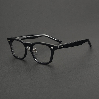 
Monturas de gafas clásicas cuadradas de acetato con detalle de remaches en el frente y varillas anchas - Imagen 6