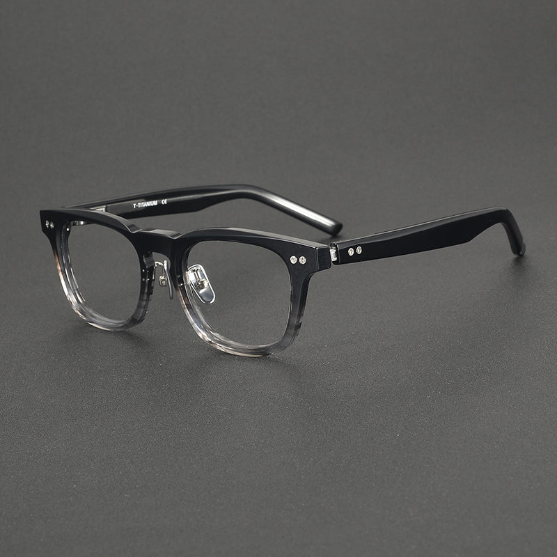 
Monturas de gafas clásicas cuadradas de acetato con detalle de remaches en el frente y varillas anchas - Rayas negras y plateado