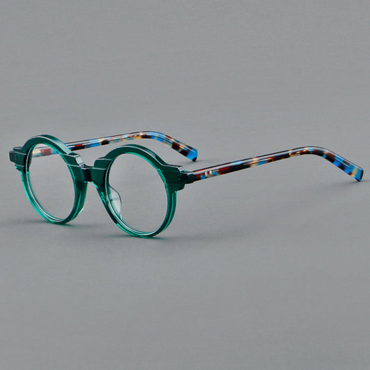 Monturas de gafas redondas vintage de acetato con aros completos circulares y varillas contorneadas