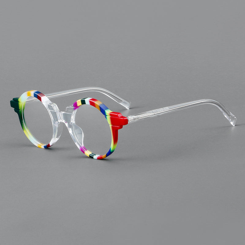 
Monturas de gafas redondas vintage de acetato con aros completos circulares y varillas contorneadas