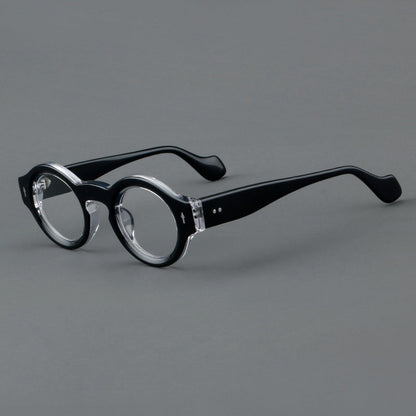 
Monturas de gafas retro redondas de acetato, bordes circulares gruesos y detalles laterales esculpidos - Imagen 4