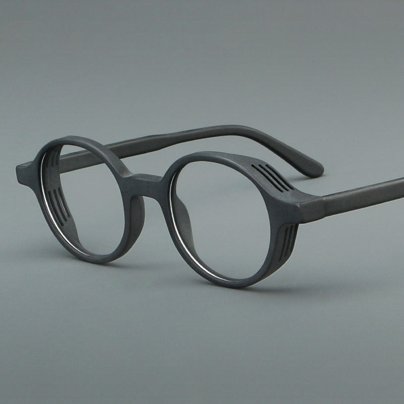 
Monturas de gafas redondas minimalistas de acetato, bordes completos lisos y líneas de patillas limpias - Imagen 3