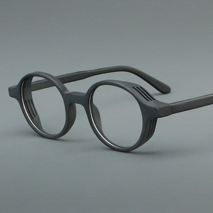 
Monturas de gafas redondas minimalistas de acetato, bordes completos lisos y líneas de patillas limpias - Imagen 3