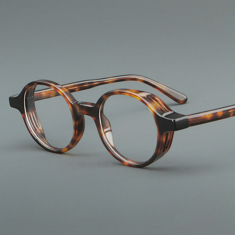 
Monturas de gafas redondas minimalistas de acetato, bordes completos lisos y líneas de patillas limpias - Imagen 4