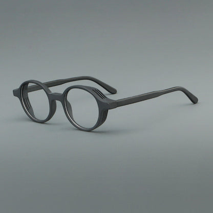 
Monturas de gafas redondas minimalistas de acetato, bordes completos lisos y líneas de patillas limpias - Imagen 6