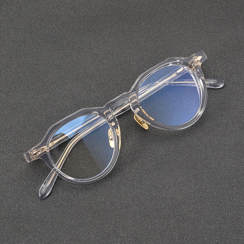 
Monturas de gafas redondas de acetato con esquinas superiores definidas y almohadillas nasales