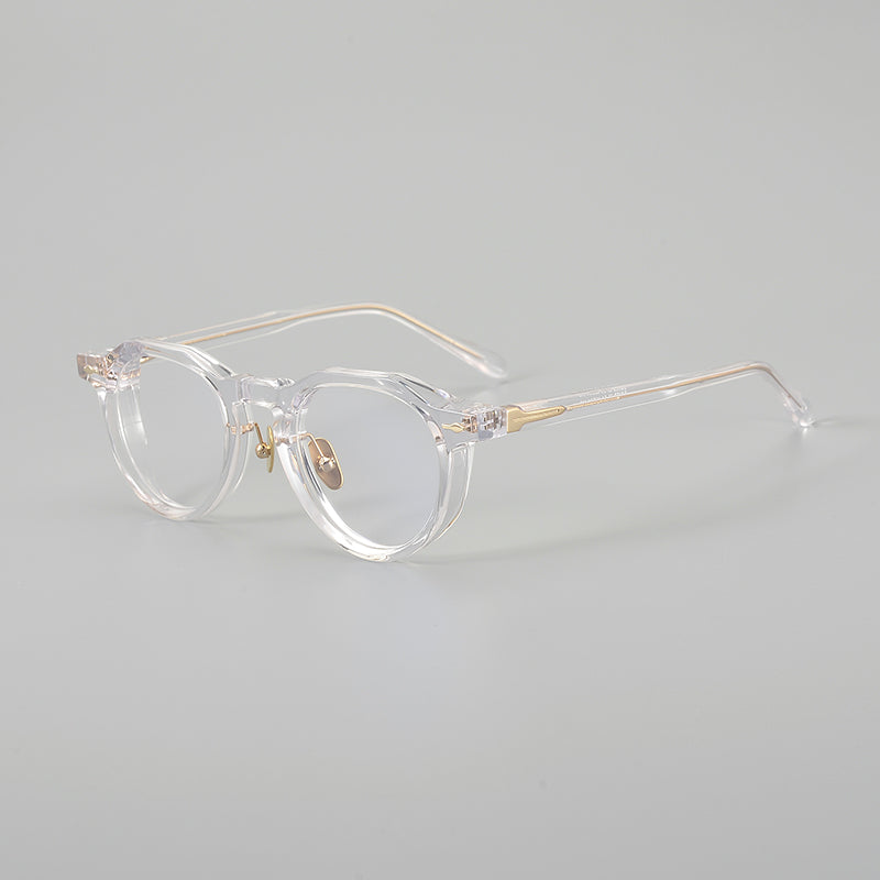 
Monturas de gafas redondas de acetato con esquinas superiores definidas y almohadillas nasales