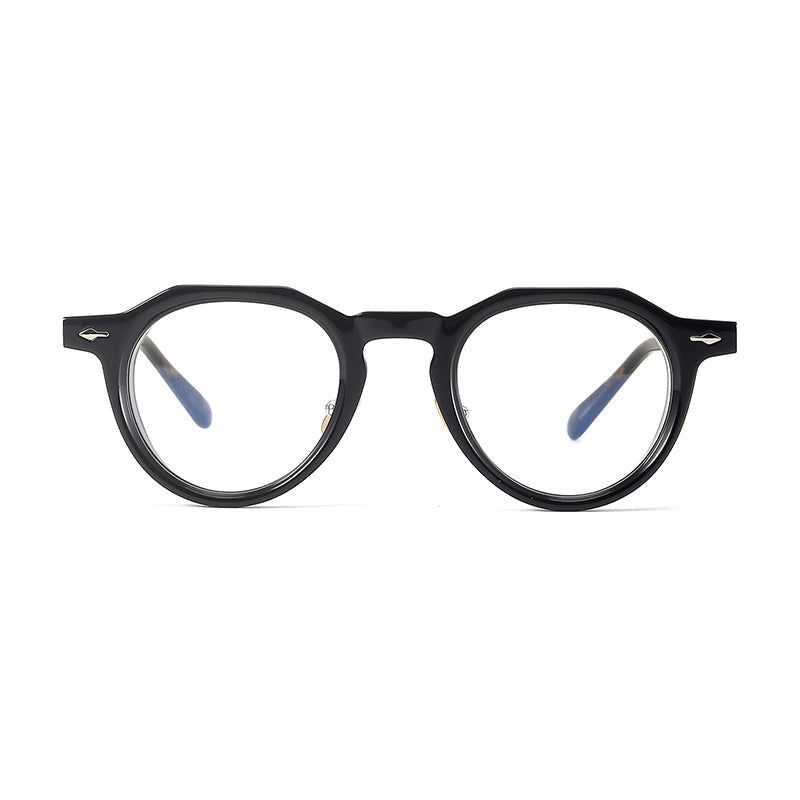 
Monturas de gafas redondas de acetato con esquinas superiores definidas y almohadillas nasales