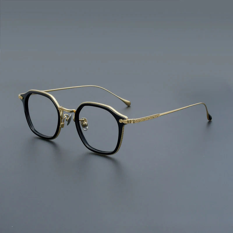 
Monturas de gafas retro cuadradas de titanio con aros completos finos y diseño de esquinas redondeadas - Negro