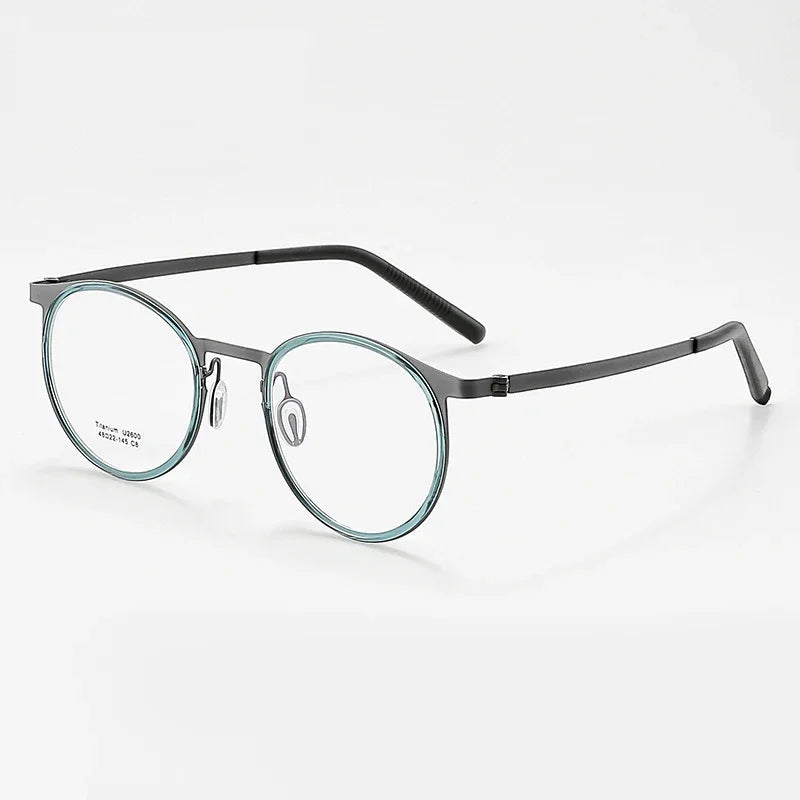 
Monturas de gafas Panto vintage de acetato con aros delgados y detalle de puente recto - Azul transparente y gris metálico