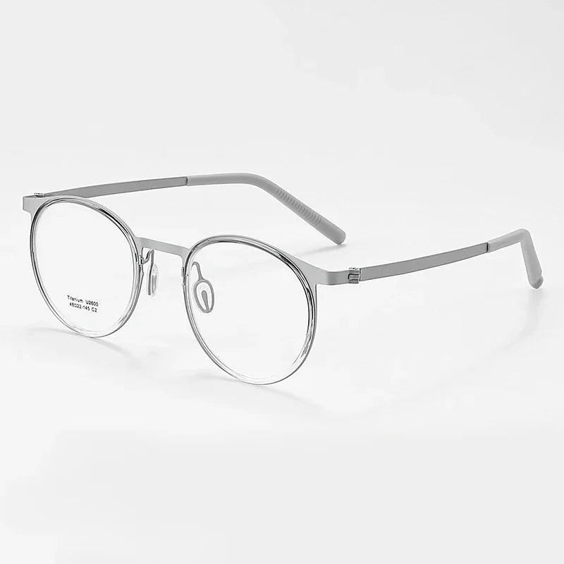 
Monturas de gafas Panto vintage de acetato con aros delgados y detalle de puente recto - Gris y plateado