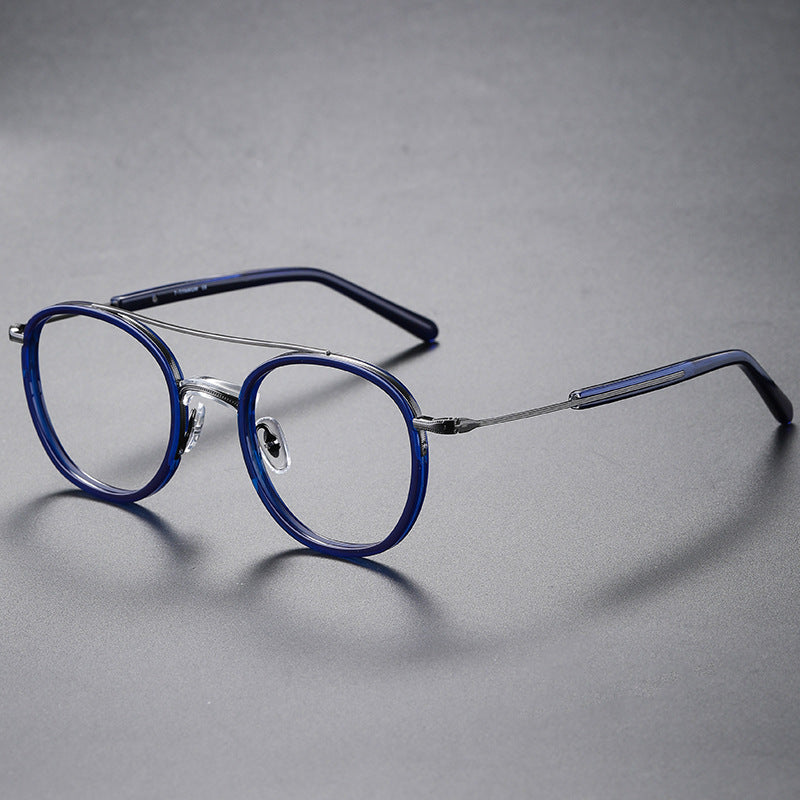 
Monturas de gafas redondas vintage de titanio con puente de metal en varios estilos - Azul y plateado