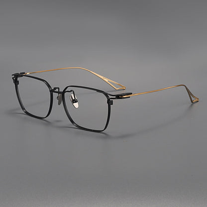
Montura de gafas vintage cuadradas de titanio con aros completos finos y varillas delgadas - Imagen 2