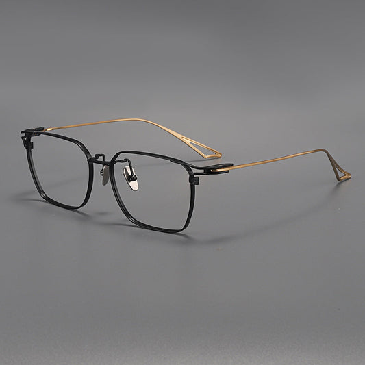 Montura de gafas vintage cuadradas de titanio con aros completos finos y varillas delgadas