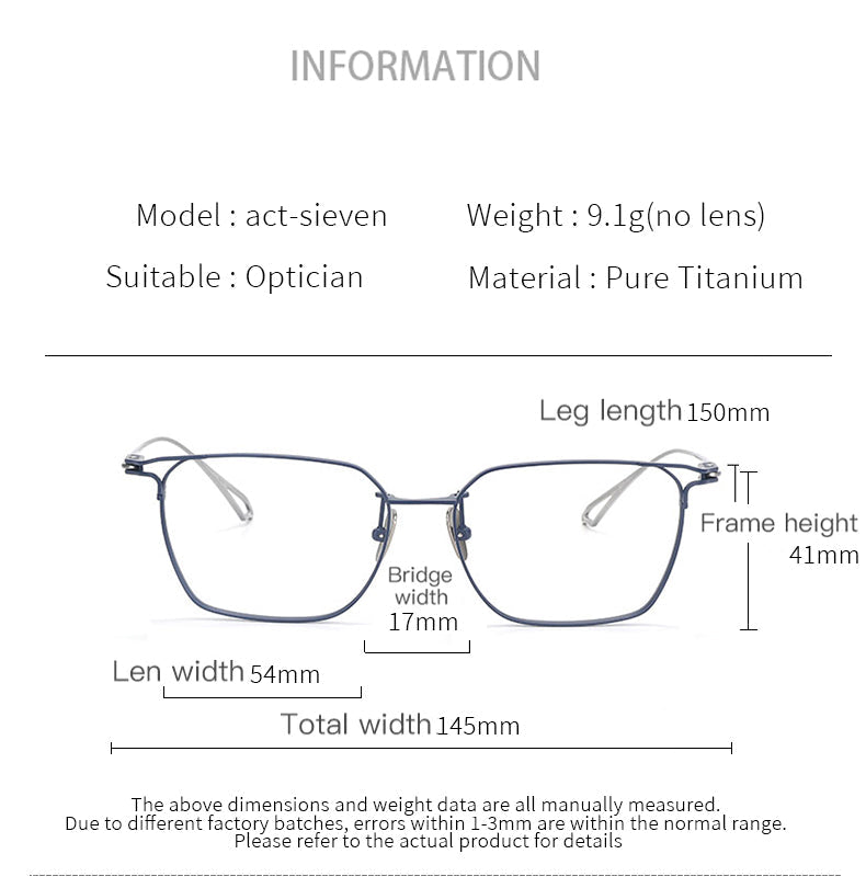 
Montura de gafas vintage cuadradas de titanio con aros completos finos y varillas delgadas