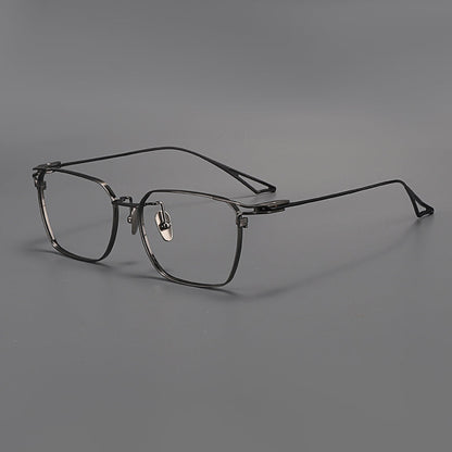
Montura de gafas vintage cuadradas de titanio con aros completos finos y varillas delgadas - Imagen 4