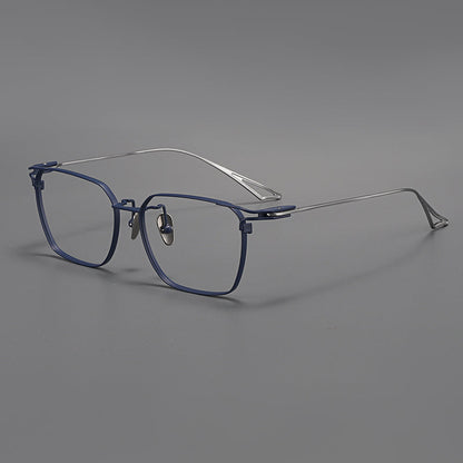 
Montura de gafas vintage cuadradas de titanio con aros completos finos y varillas delgadas - Imagen 5