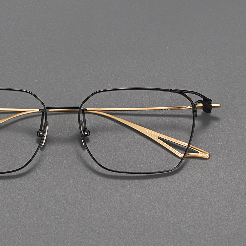 
Montura de gafas vintage cuadradas de titanio con aros completos finos y varillas delgadas