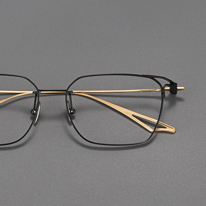 
Montura de gafas vintage cuadradas de titanio con aros completos finos y varillas delgadas - Imagen 6
