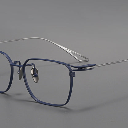 
Montura de gafas vintage cuadradas de titanio con aros completos finos y varillas delgadas - Imagen 7