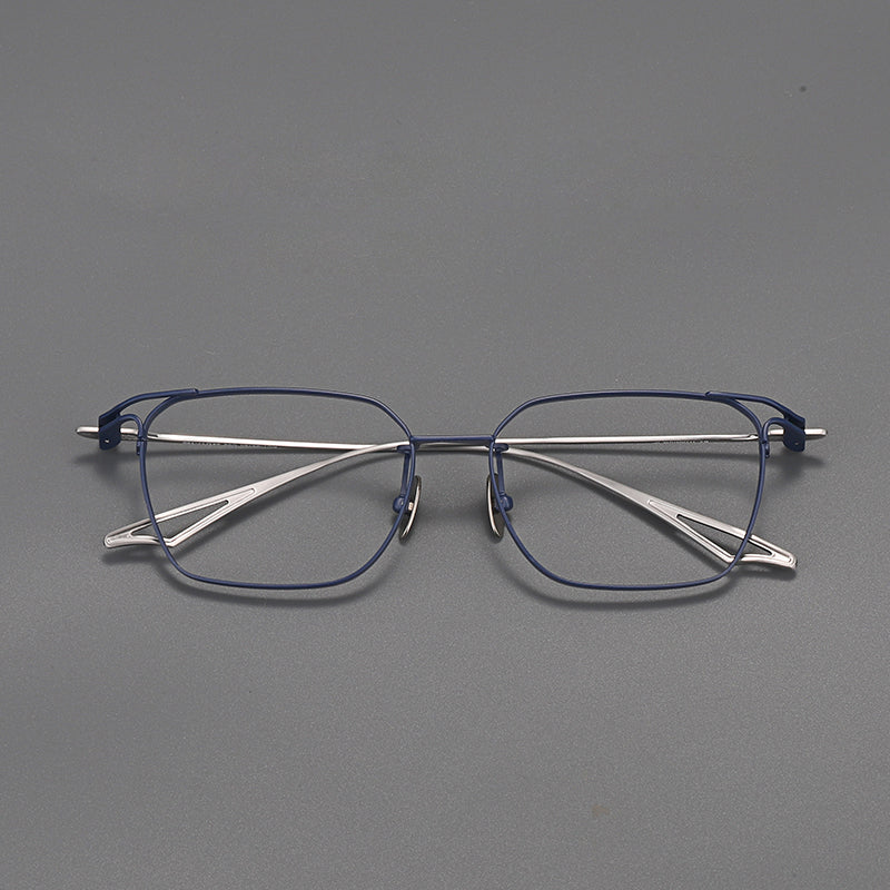 
Montura de gafas vintage cuadradas de titanio con aros completos finos y varillas delgadas - Imagen 8