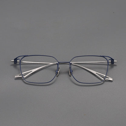 
Montura de gafas vintage cuadradas de titanio con aros completos finos y varillas delgadas - Imagen 8