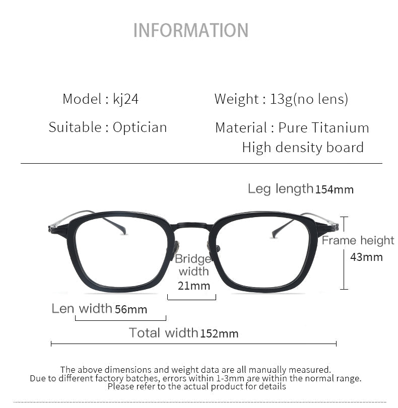 
Monturas de gafas rectangulares de titanio con esquinas redondeadas y patillas de metal delgadas