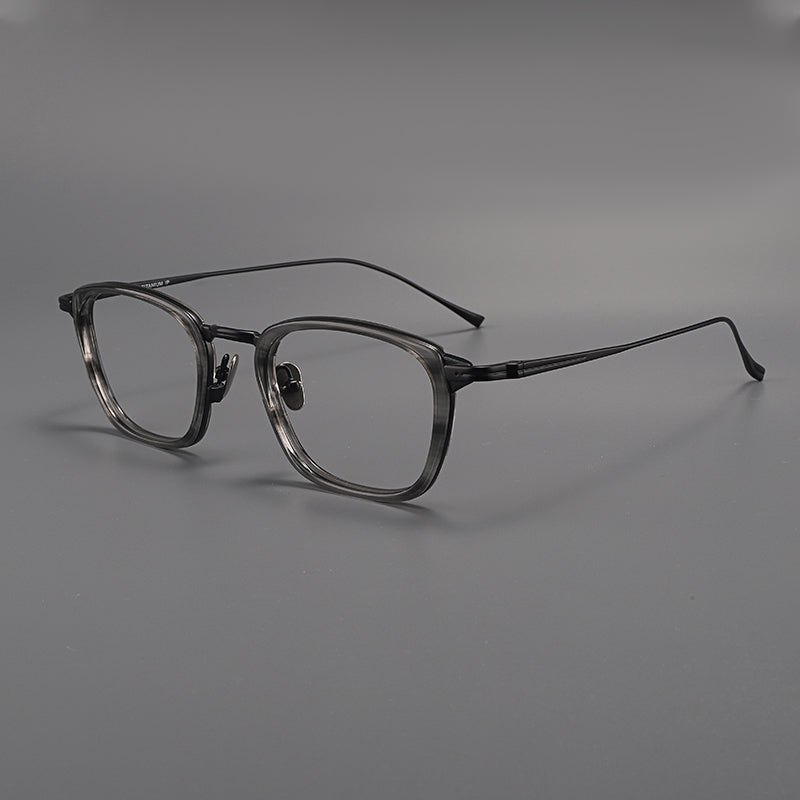 
Monturas de gafas rectangulares de titanio con esquinas redondeadas y patillas de metal delgadas - Raya Gris