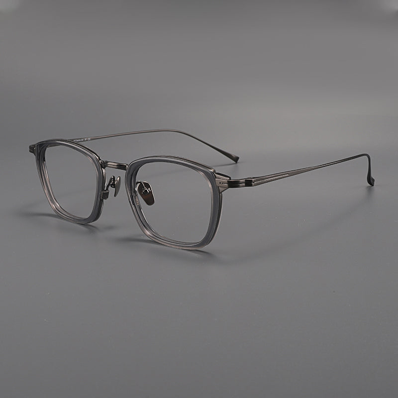 
Monturas de gafas rectangulares de titanio con esquinas redondeadas y patillas de metal delgadas - Gris