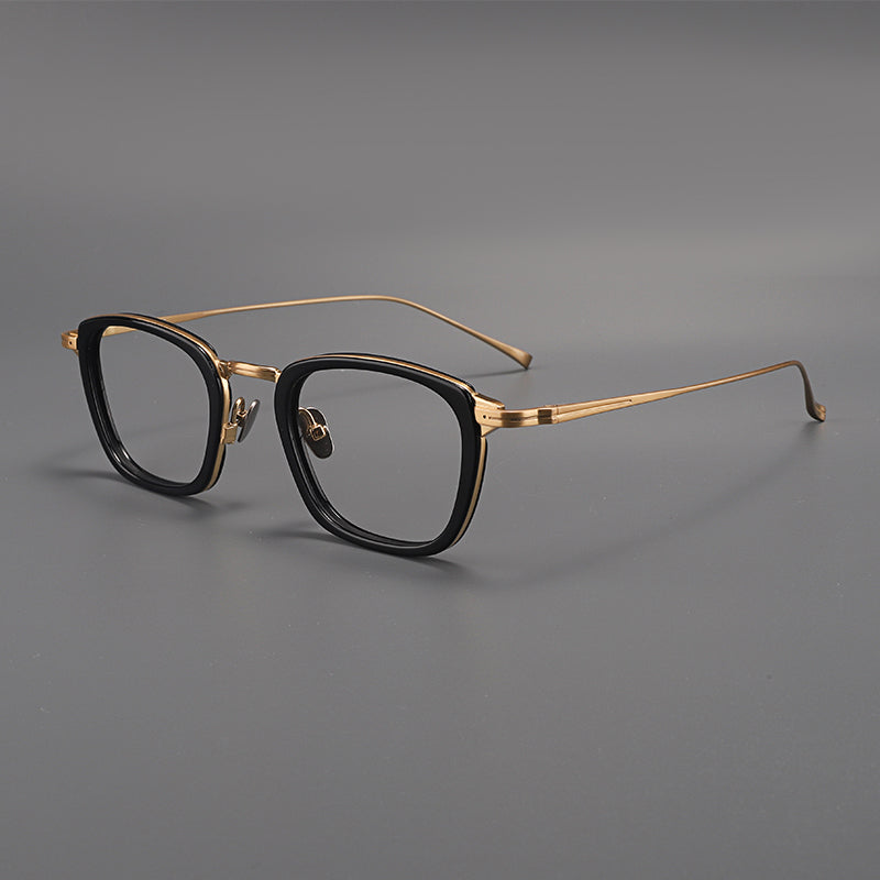 
Monturas de gafas rectangulares de titanio con esquinas redondeadas y patillas de metal delgadas