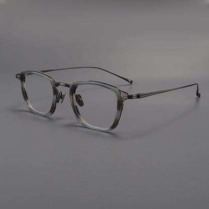 
Monturas de gafas rectangulares de titanio con esquinas redondeadas y patillas de metal delgadas - Imagen 7