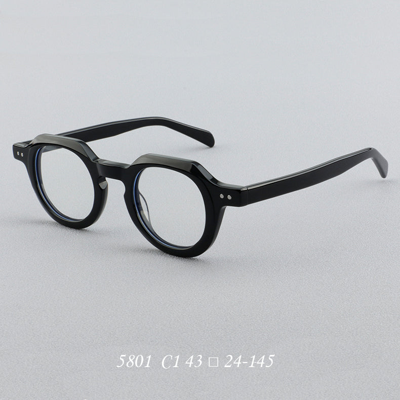 
Montura de gafas redondas vintage de acetato con puente de cerradura y detalles de remaches cuadrados - Negro