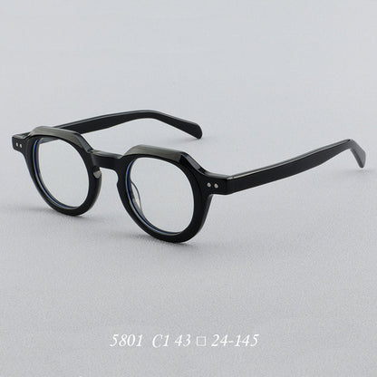 
Montura de gafas redondas vintage de acetato con puente de cerradura y detalles de remaches cuadrados