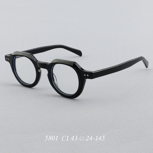 Montura de gafas redondas vintage de acetato con puente de cerradura y detalles de remaches cuadrados
