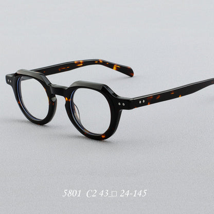 
Montura de gafas redondas vintage de acetato con puente de cerradura y detalles de remaches cuadrados - Imagen 2