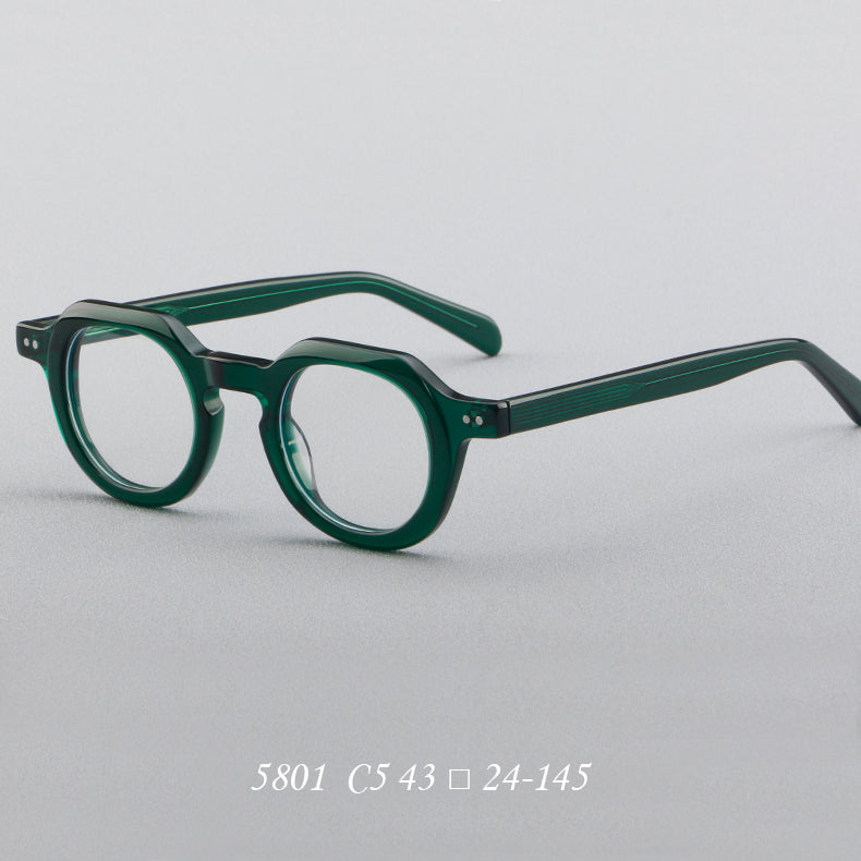 
Montura de gafas redondas vintage de acetato con puente de cerradura y detalles de remaches cuadrados
