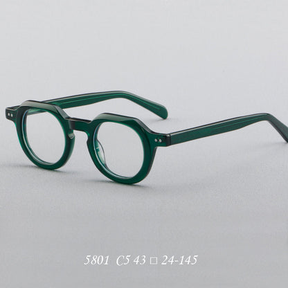 
Montura de gafas redondas vintage de acetato con puente de cerradura y detalles de remaches cuadrados - Imagen 3